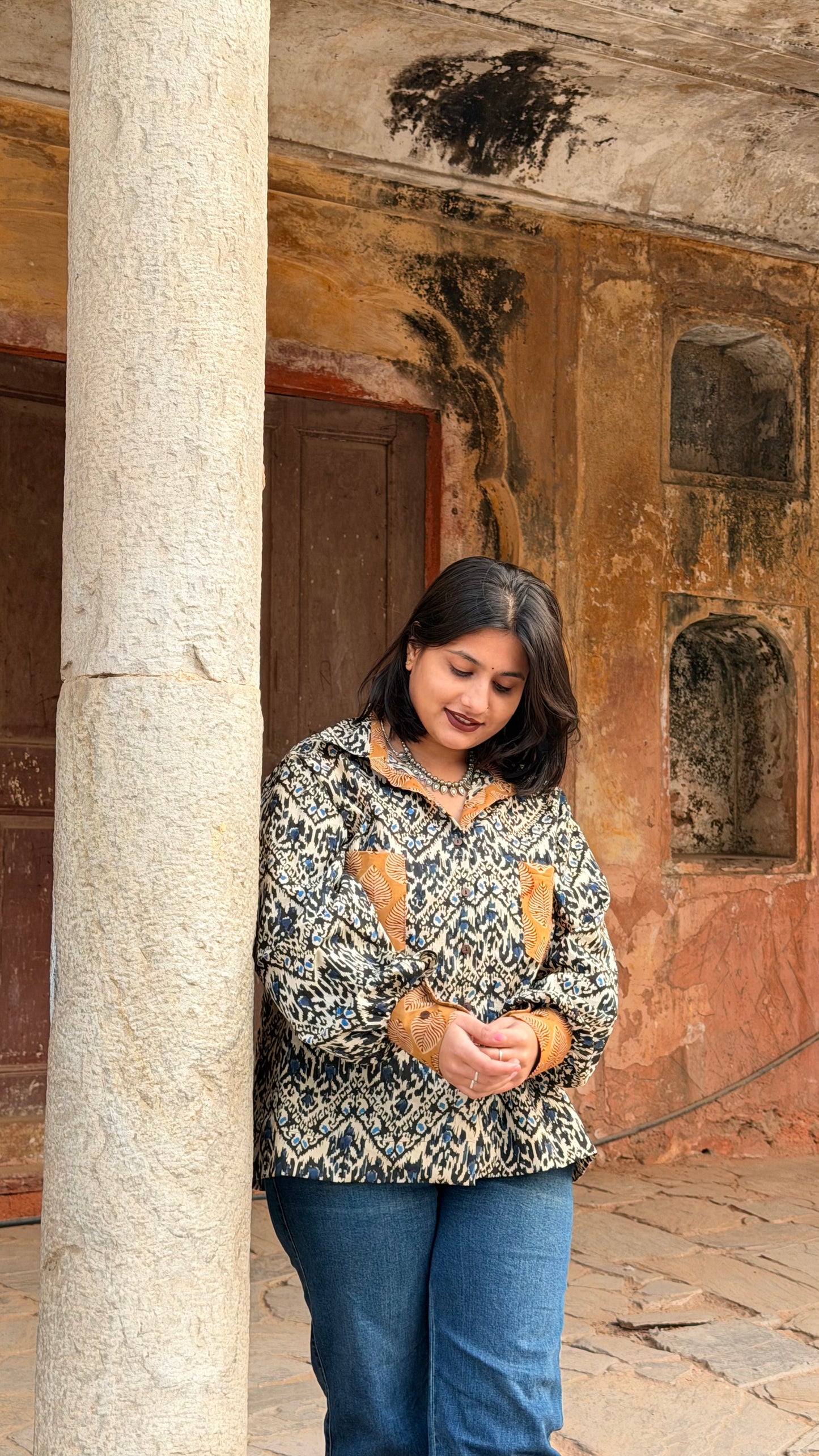 Dabu Bagru Handcrafted Loose Fit Cotton Shirt | Natural Dye