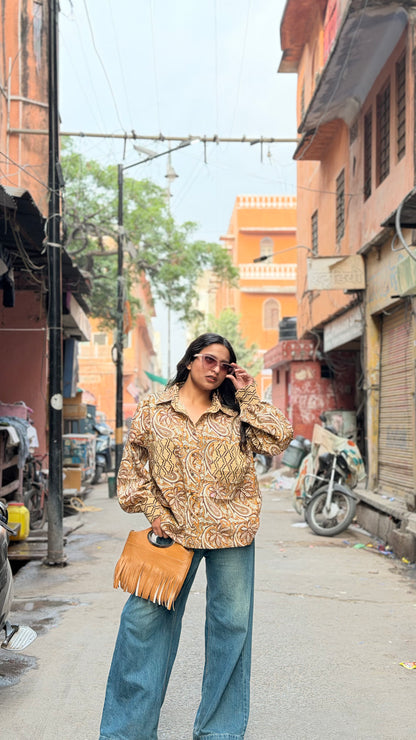 KESULA Mustard Bagru Print Loose Fit shirt