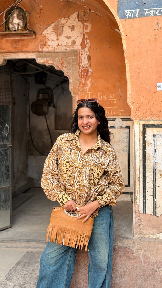 KESULA Mustard Bagru Print Loose Fit shirt