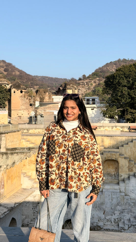 Bagru Chapai Loose Fit Cotton Shirt | 100 % Handcrafted Natural Dye Block Printed Shirt