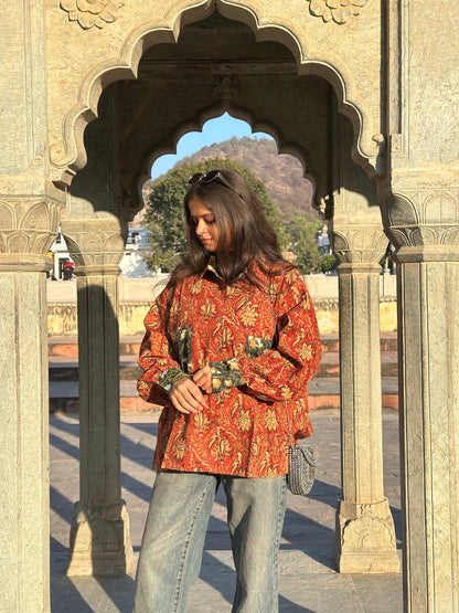 Lal Kashish Handcrafted Loose Fit Cotton Shirt – Natural Dye Bagru Block Print