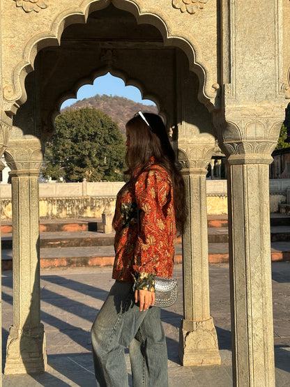 Lal Kashish Handcrafted Loose Fit Cotton Shirt – Natural Dye Bagru Block Print