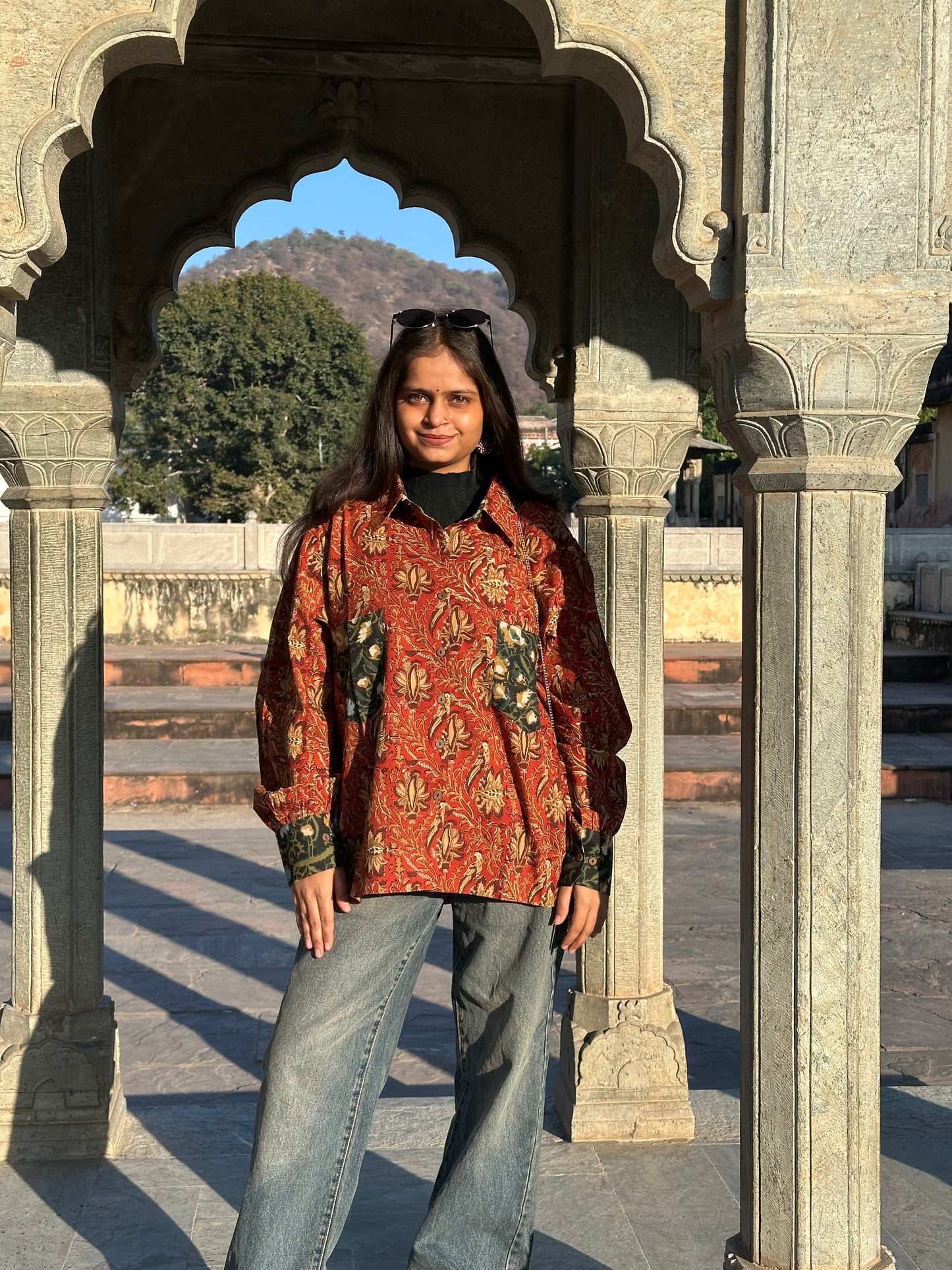 Lal Kashish Handcrafted Loose Fit Cotton Shirt – Natural Dye Bagru Block Print